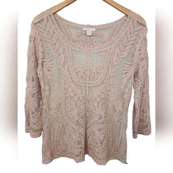 St. Tropez West Embroidered Mesh Sheer top Medium - Picture 1 of 7